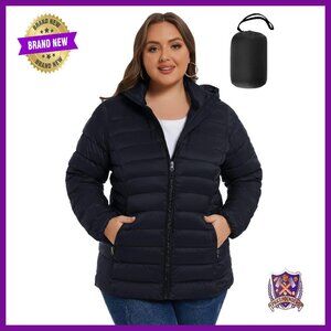 Plus Size Packable Puffer Coat Lightweight Winter Jacket with Hood